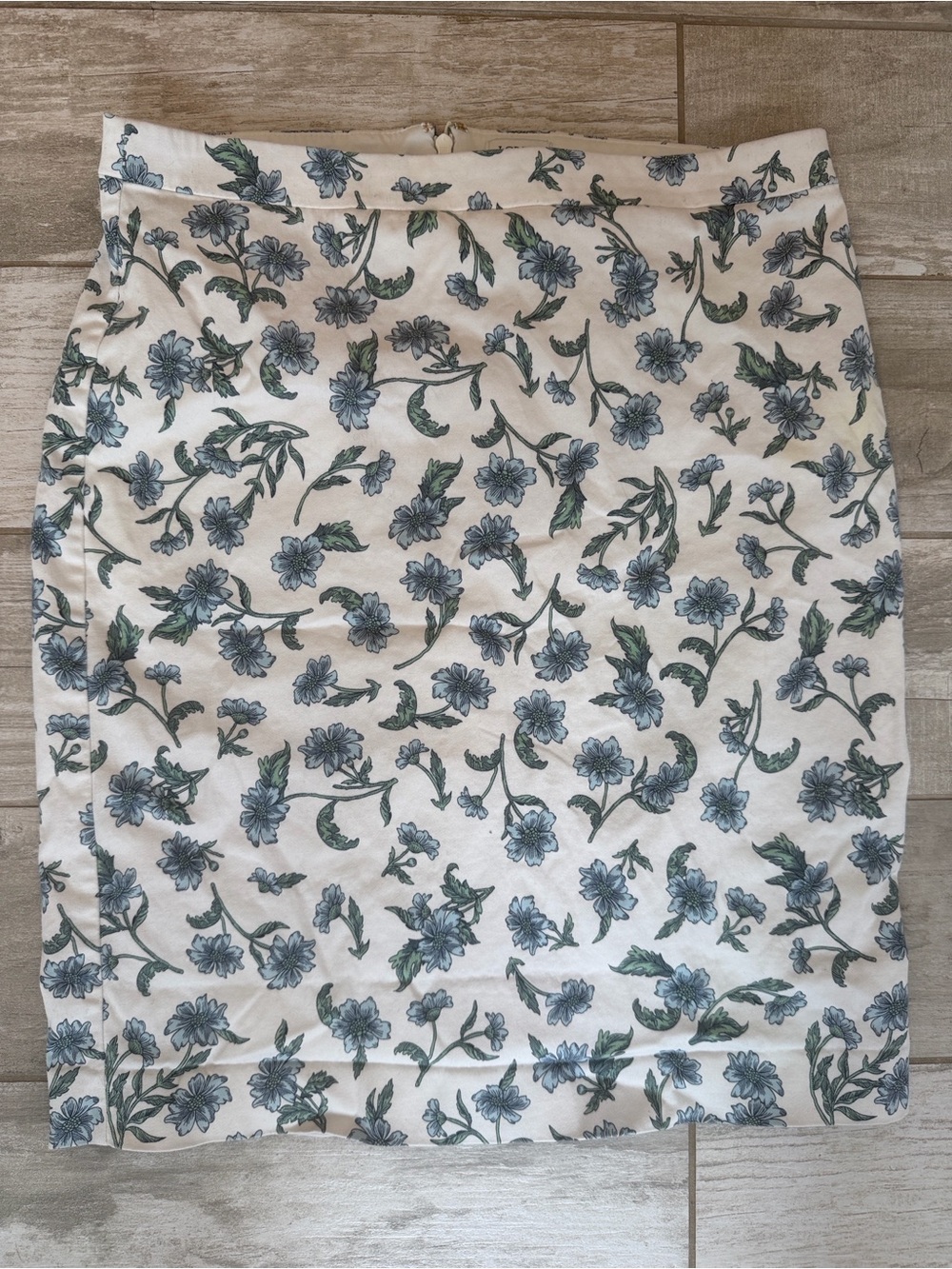 J. Crew Cream Pencil Skirt with Blue Floral Print